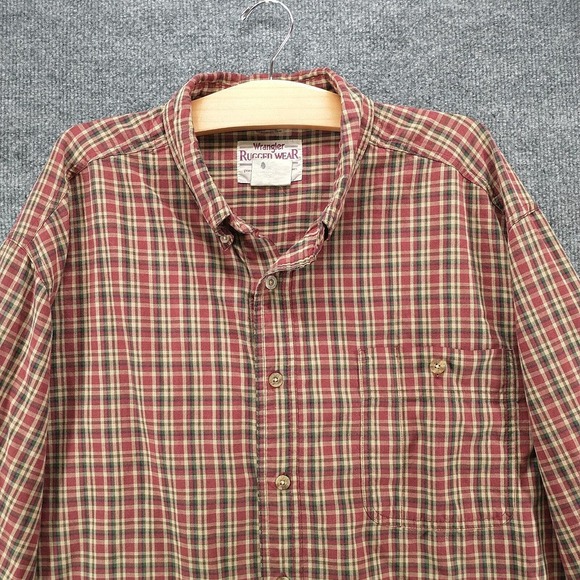Wrangler Rugged Wear Men's Button-Down Shirt Multicolor Plaid XXL Distressed - Picture 3 of 15